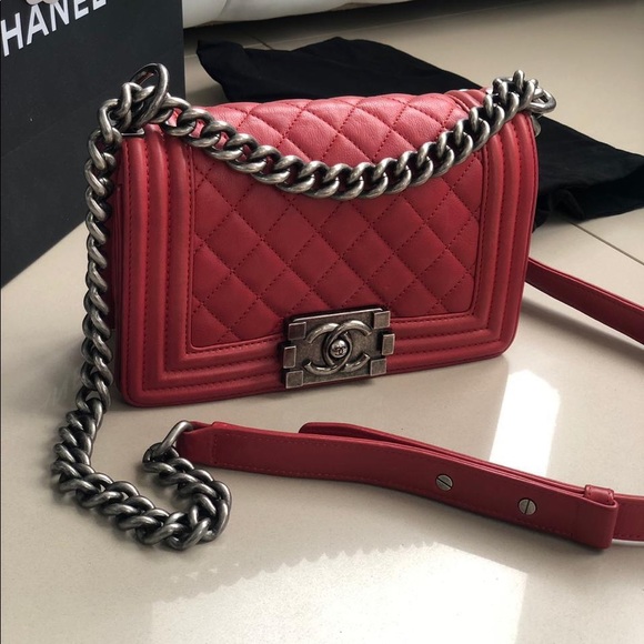 CHANEL Handbags - Chanel Small Red Le Boy Bag CHANEL Handbags - Chanel Small Red Le Boy Bag
